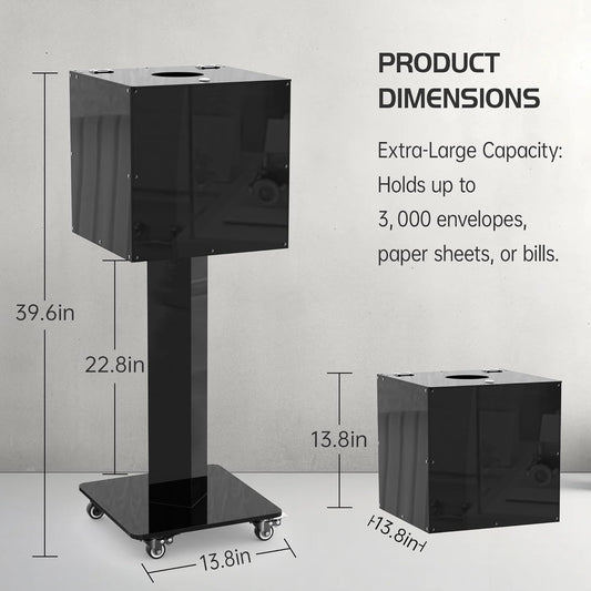 13.8" Extra - Large Acrylic Raffle Box with Lock & Wheels for Events - CrazyAnt