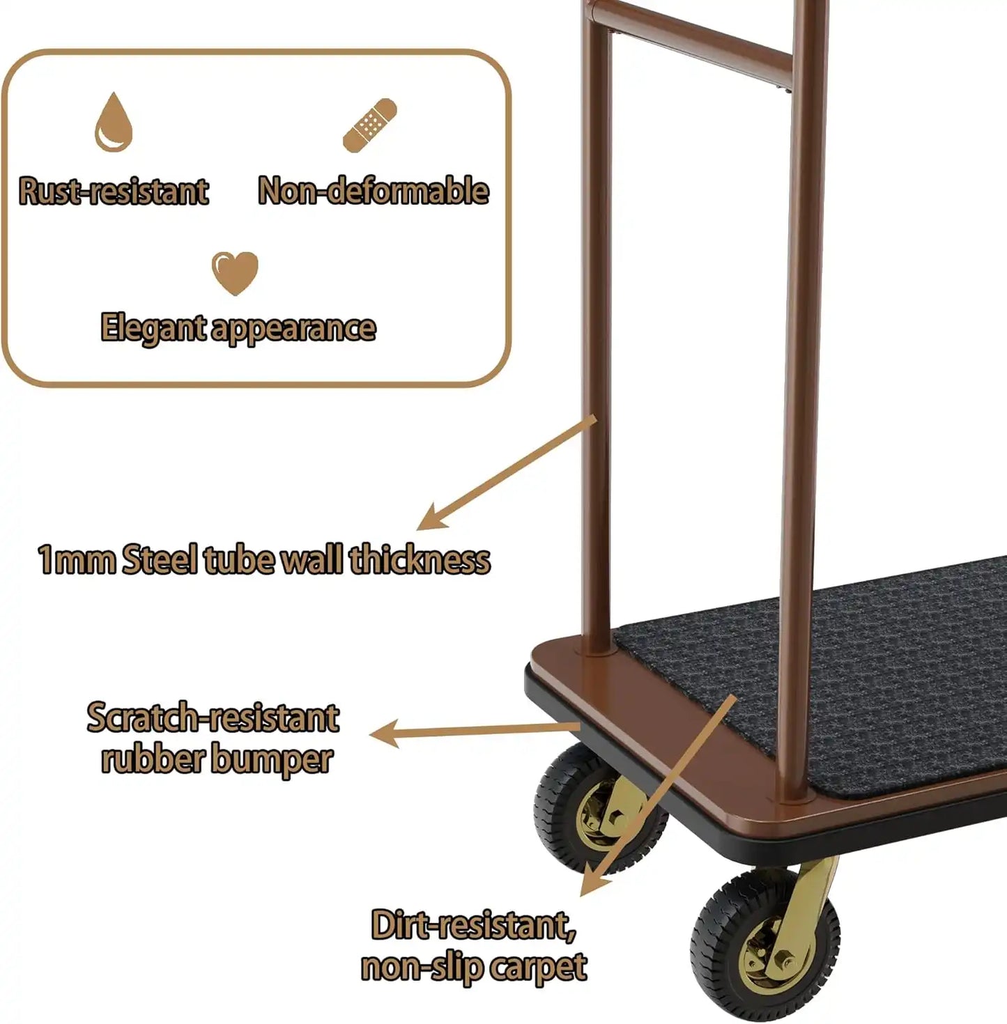 1500 lbs Bellhop Cart – Rustproof Steel Frame & 8" Quiet Wheels