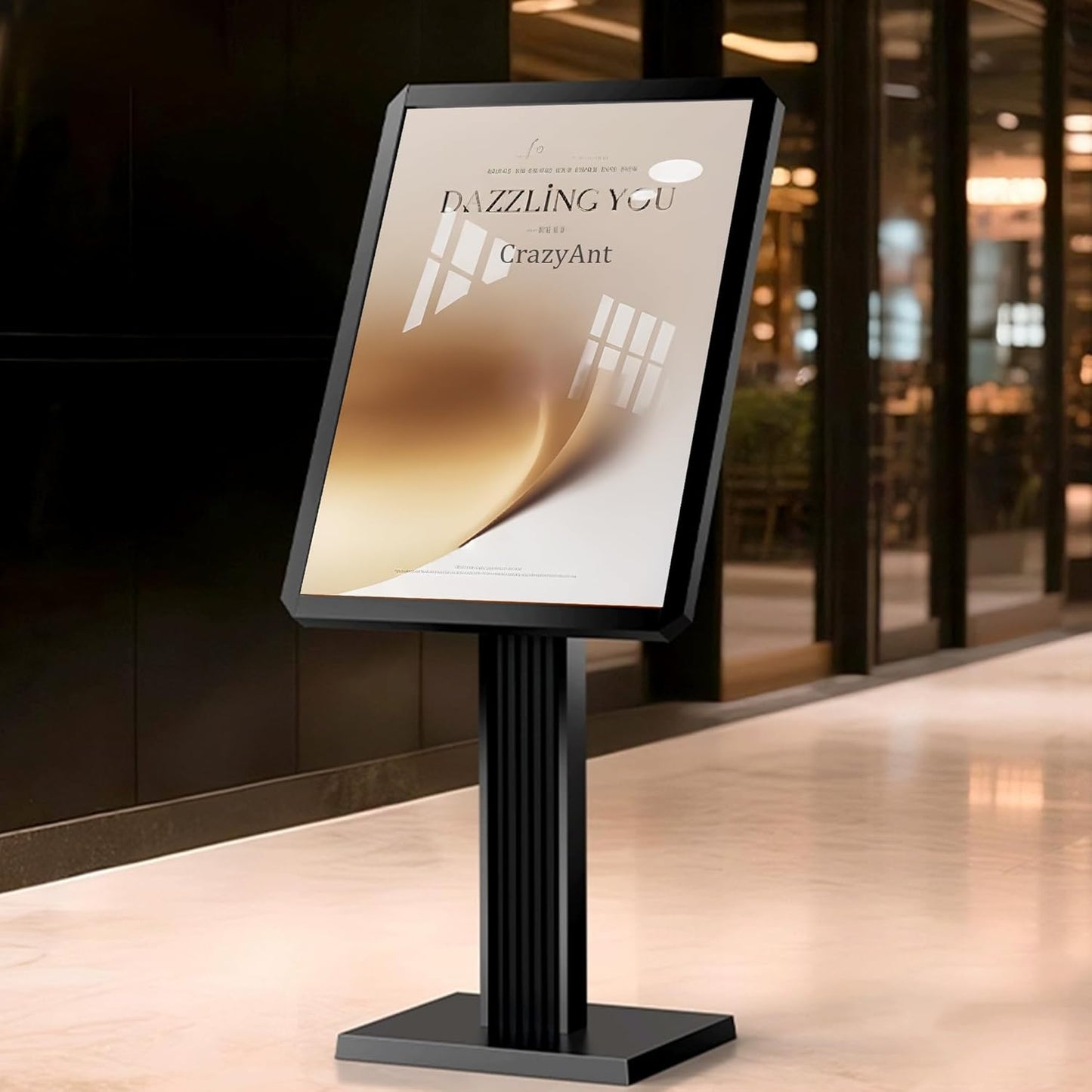 Aluminum Floor Standing Menu Sign Holder – 29x21.6" Pedestal Stand, Top - Loading Display Board for Restaurants, Cafés, Hotels - CrazyAnt