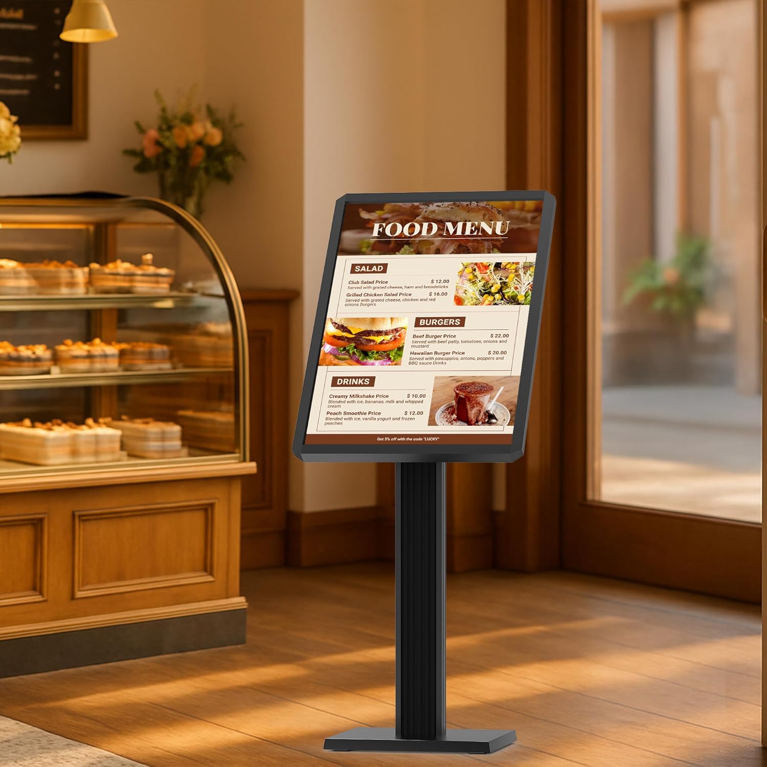 Aluminum Floor Standing Menu Sign Holder – 29x21.6" Pedestal Stand, Top - Loading Display Board for Restaurants, Cafés, Hotels - CrazyAnt