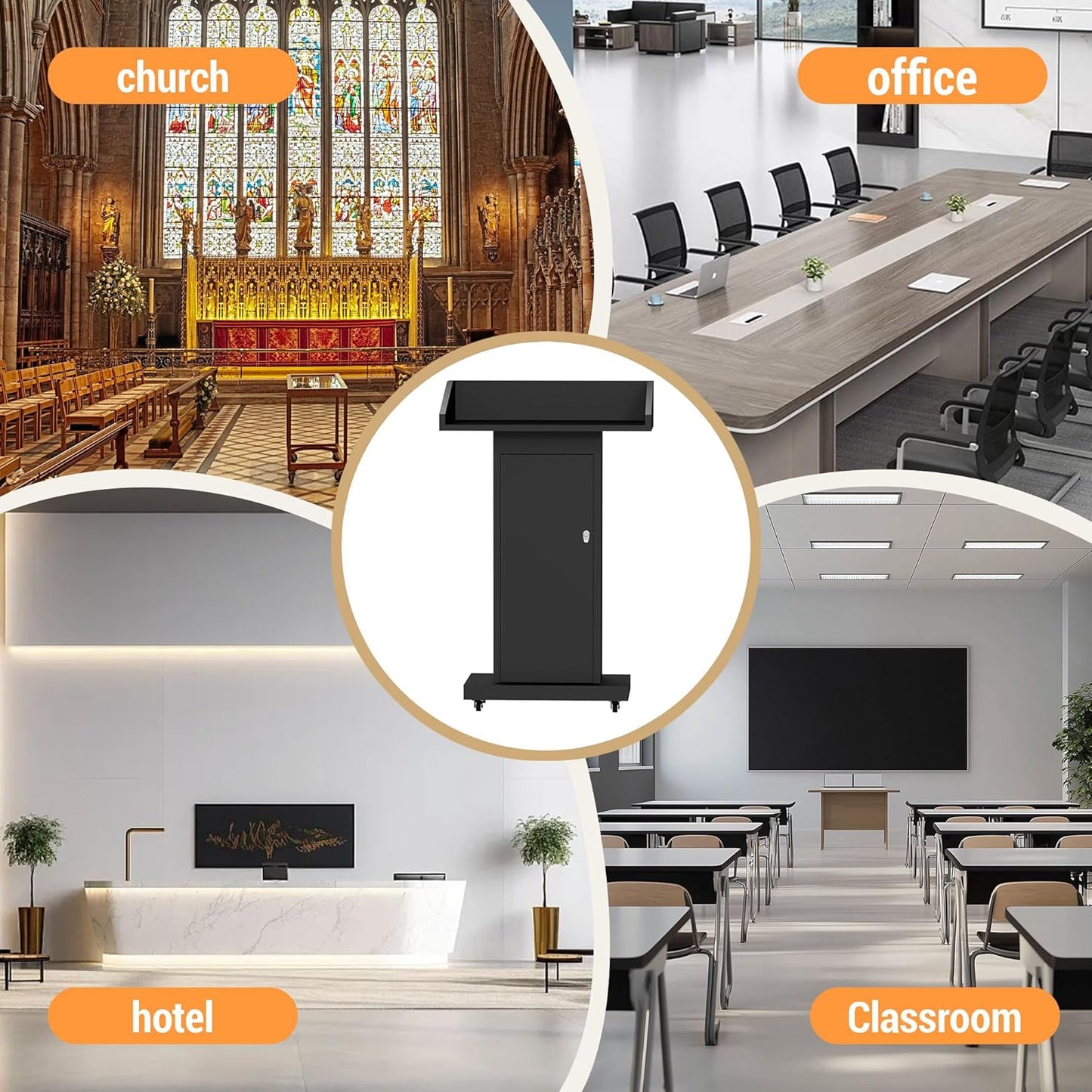 Heavy - Duty Mobile Podium Stand with 4 Lockable Wheels - 46.5"H Conference Lectern with Hidden Storage for Hotels, Events & Meetings - Black - CrazyAnt