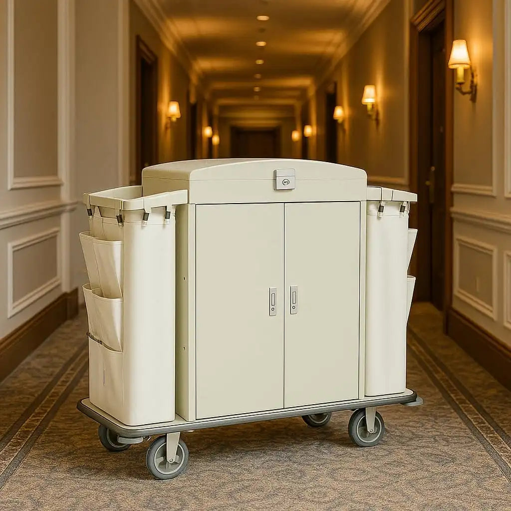 Hotel Housekeeping Cart – Heavy - Duty Trolley with Locking Doors, Side Bins & Wheels for Hotels & Resorts - CrazyAnt
