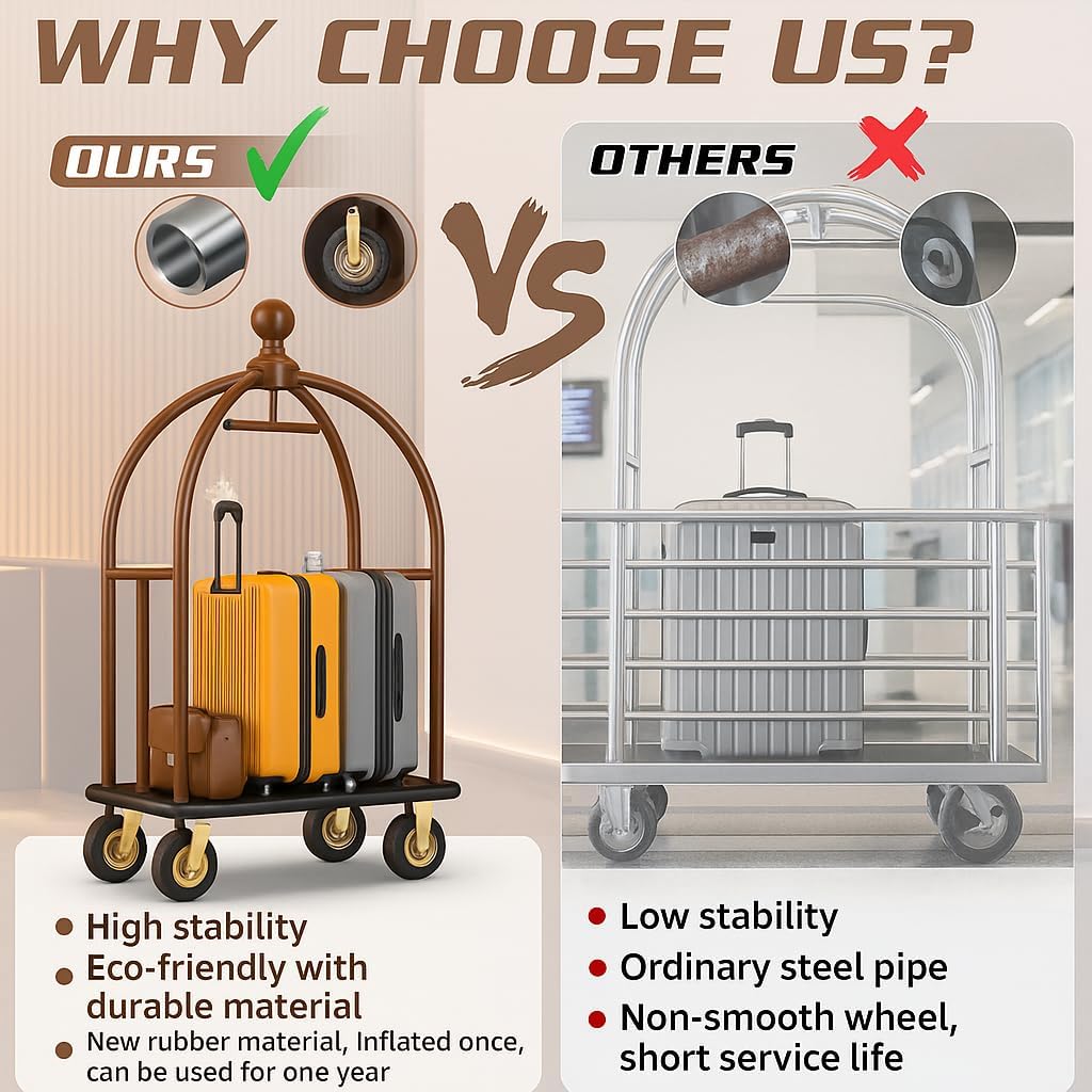 Luxury hotel luggage cart and Bellman cart, featuring a durable design and smooth wheels, ideal for any hotel.