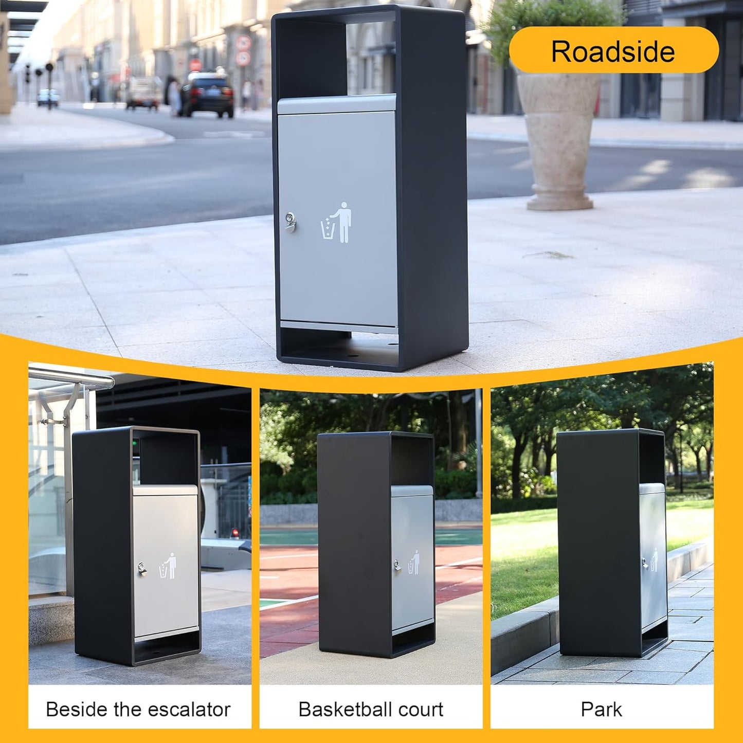 Outdoor Metal Trash Can with Lid – 35" Heavy - Duty Commercial Garbage Bin, Lockable & Weather - Resistant, Dual - Sided Design - CrazyAnt