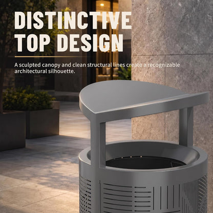 11 Gallon Outdoor Commercial Trash Can with Rain Cover – Striped Metal Waste Bin - CrazyAnt