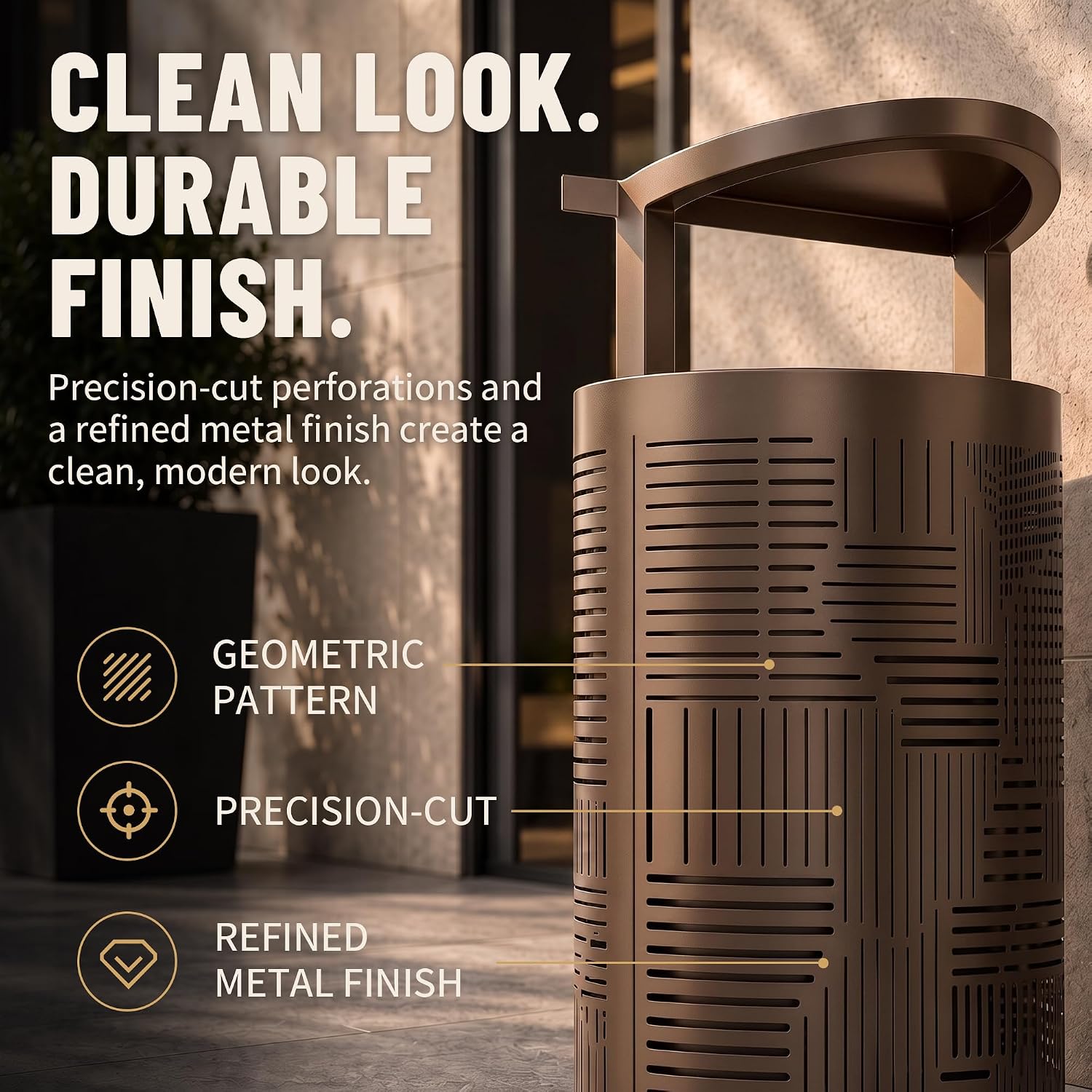11 Gallon Outdoor Commercial Trash Can with Rain Cover – Striped Metal Waste Bin - CrazyAnt