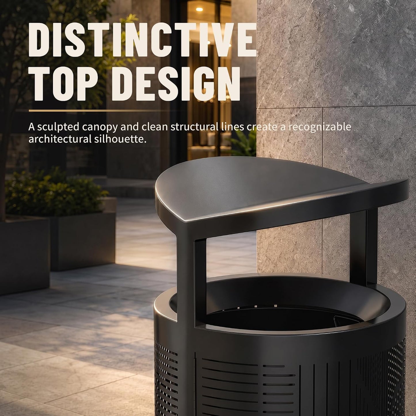 11 Gallon Outdoor Commercial Trash Can with Rain Cover – Striped Metal Waste Bin - CrazyAnt