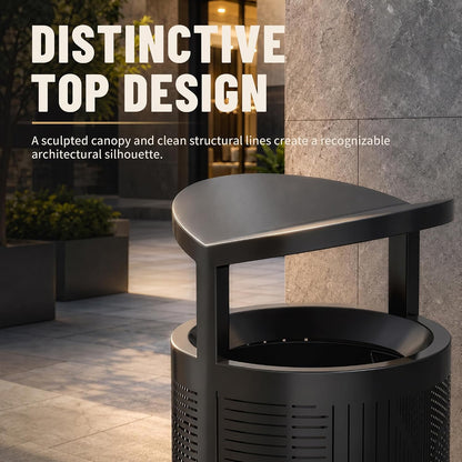 11 Gallon Outdoor Commercial Trash Can with Rain Cover – Striped Metal Waste Bin - CrazyAnt
