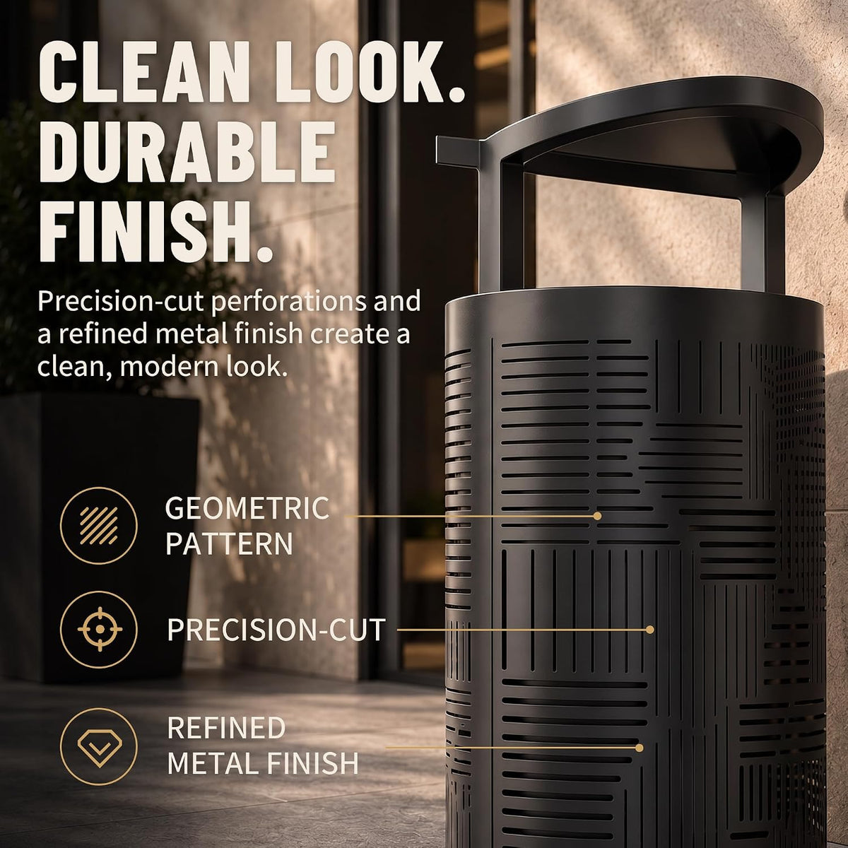 11 Gallon Outdoor Commercial Trash Can with Rain Cover – Striped Metal Waste Bin - CrazyAnt