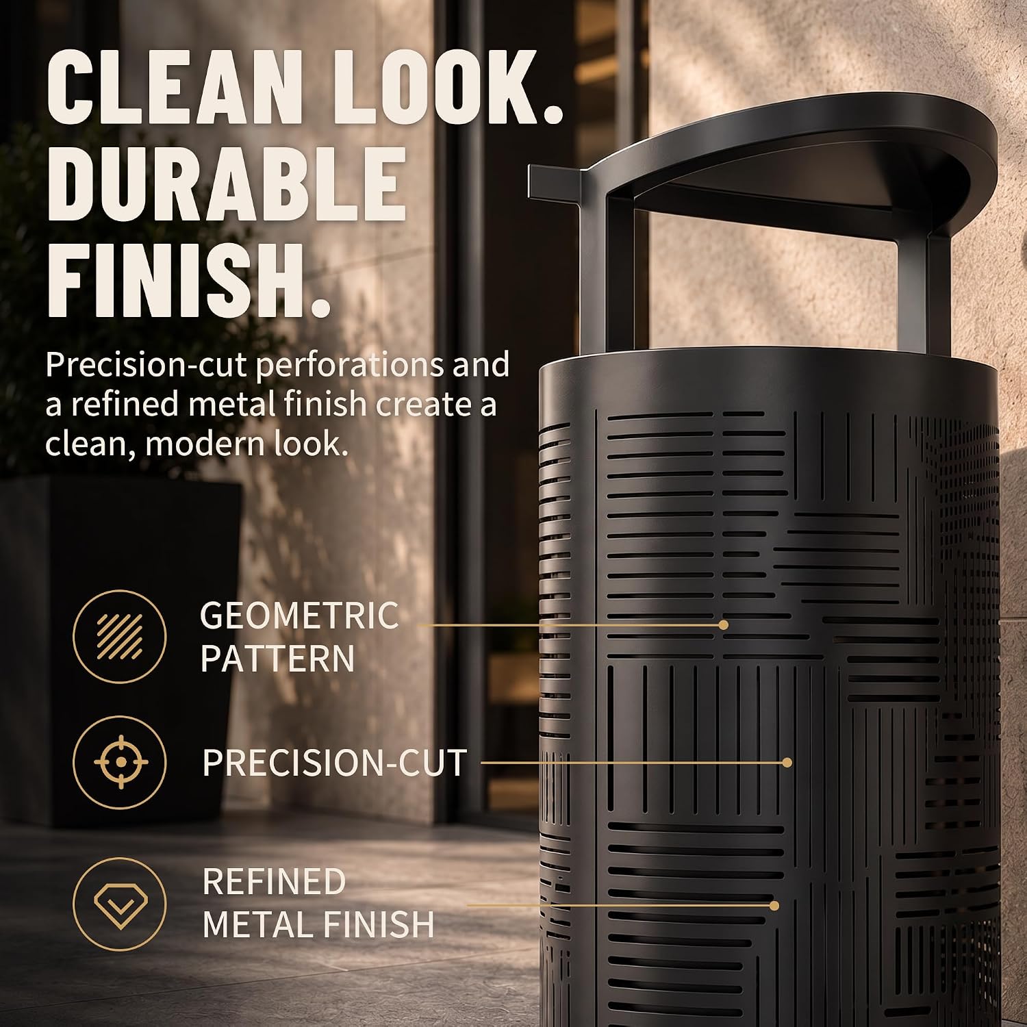 11 Gallon Outdoor Commercial Trash Can with Rain Cover – Striped Metal Waste Bin - CrazyAnt