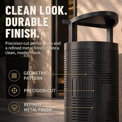 11 Gallon Outdoor Commercial Trash Can with Rain Cover – Striped Metal Waste Bin - CrazyAnt