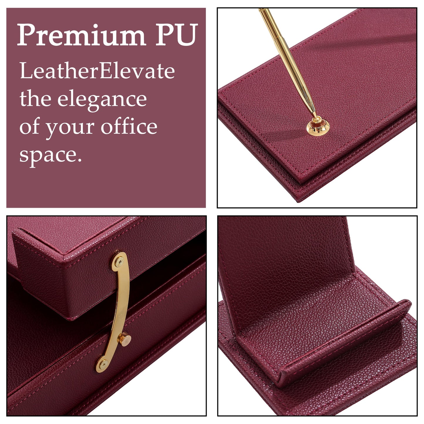 13 - Piece Leather Desk Set for Hotel & Office, Executive Desk Accessories Set with Desk Pad, Document Tray, Pen Holder, Tissue Box & More - CrazyAnt