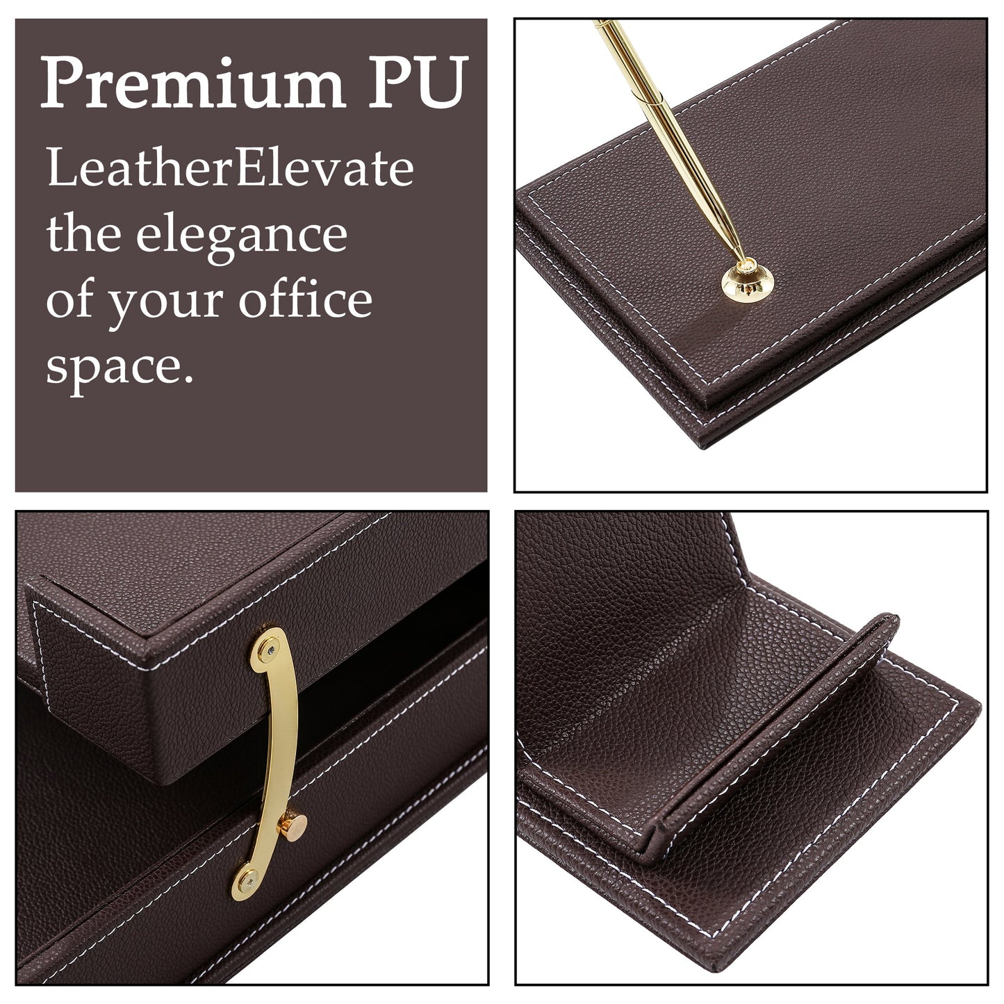 13 - Piece Leather Desk Set for Hotel & Office, Executive Desk Accessories Set with Desk Pad, Document Tray, Pen Holder, Tissue Box & More - CrazyAnt
