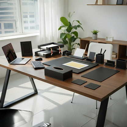 13 - Piece Leather Desk Set for Hotel & Office, Executive Desk Accessories Set with Desk Pad, Document Tray, Pen Holder, Tissue Box & More - CrazyAnt