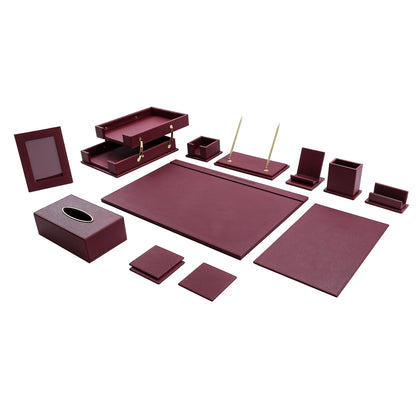13 - Piece Leather Desk Set for Hotel & Office, Executive Desk Accessories Set with Desk Pad, Document Tray, Pen Holder, Tissue Box & More - CrazyAnt
