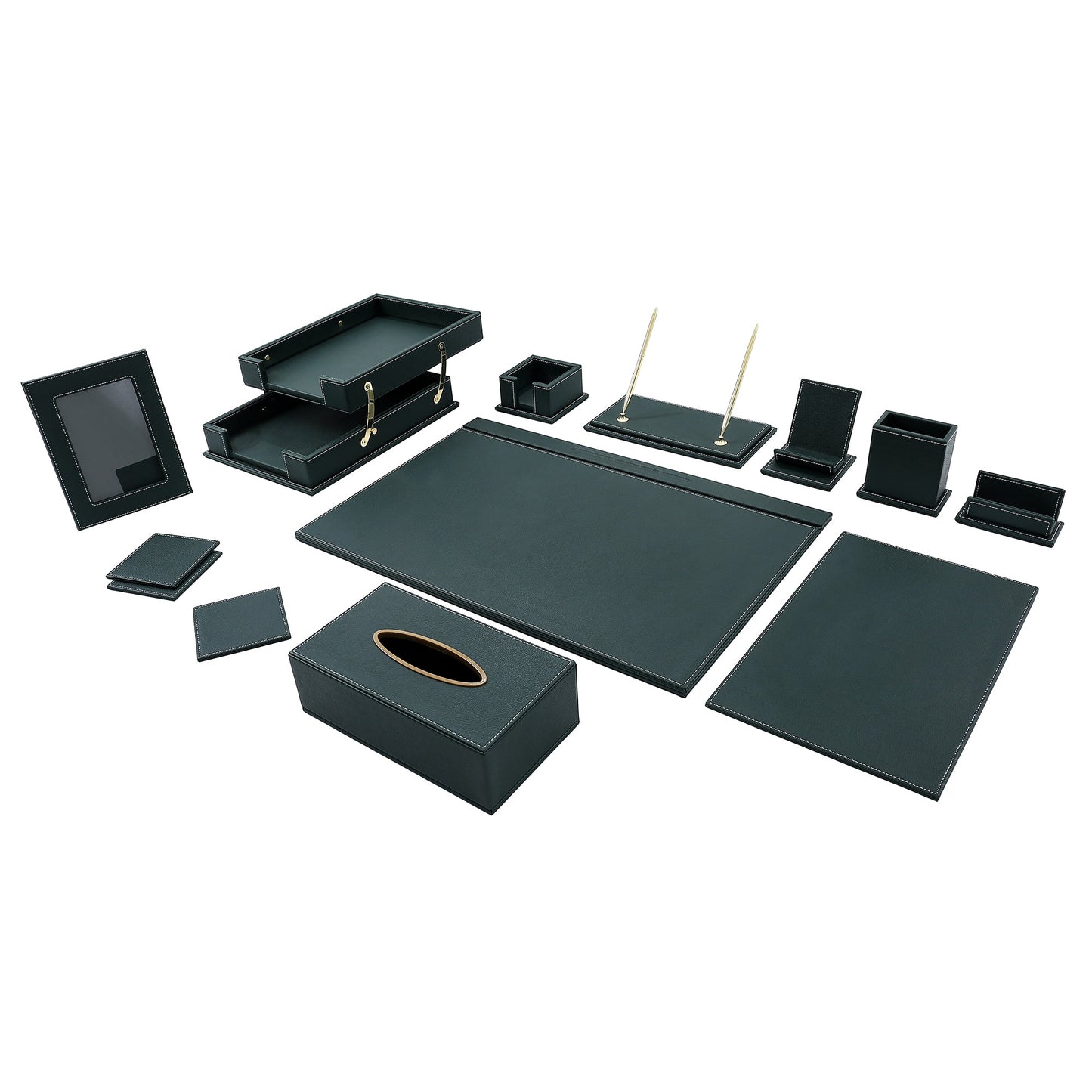 13 - Piece Leather Desk Set for Hotel & Office, Executive Desk Accessories Set with Desk Pad, Document Tray, Pen Holder, Tissue Box & More - CrazyAnt