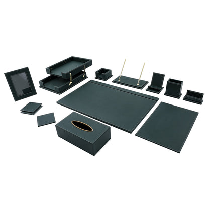 13 - Piece Leather Desk Set for Hotel & Office, Executive Desk Accessories Set with Desk Pad, Document Tray, Pen Holder, Tissue Box & More - CrazyAnt