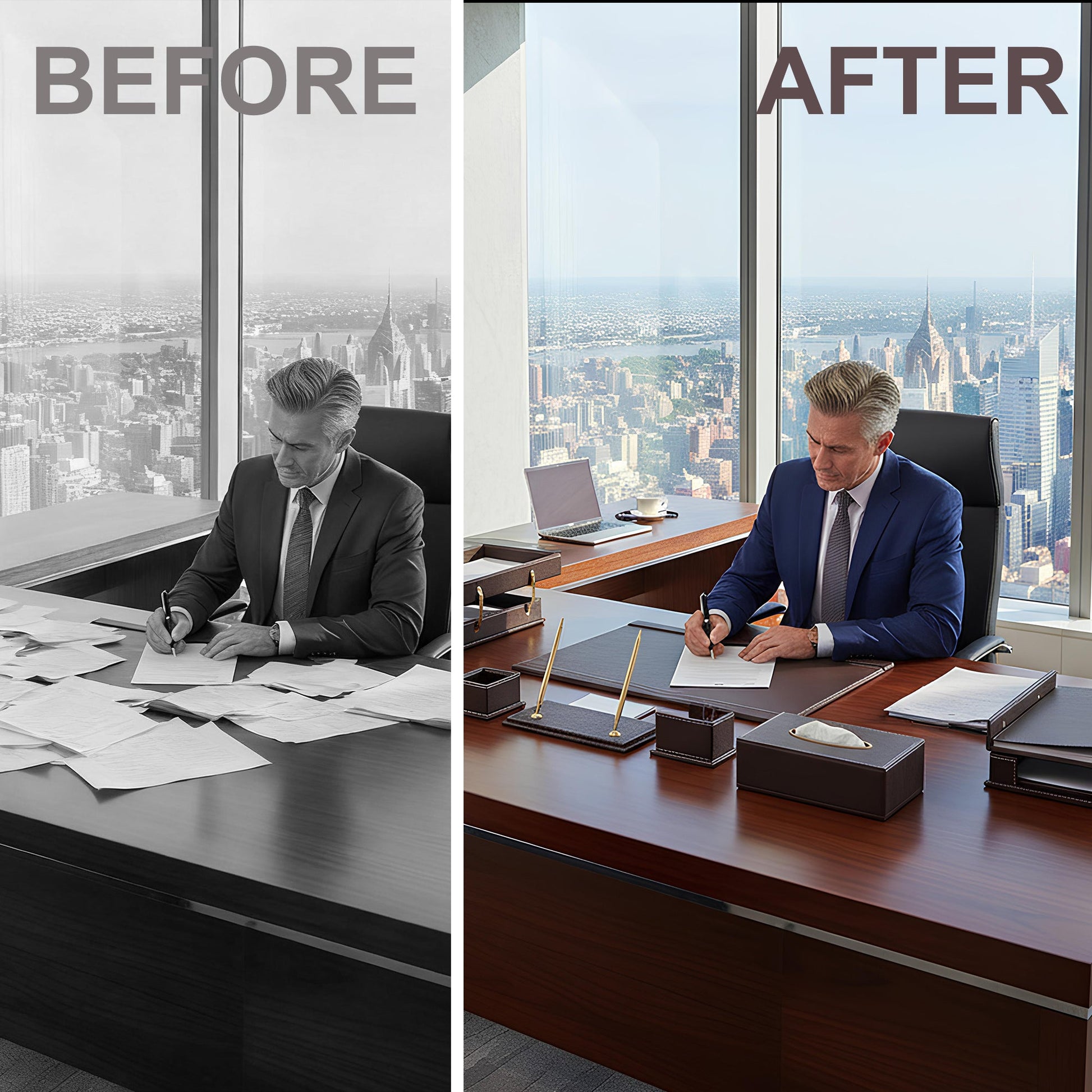 13 - Piece Leather Desk Set for Hotel & Office, Executive Desk Accessories Set with Desk Pad, Document Tray, Pen Holder, Tissue Box & More - CrazyAnt