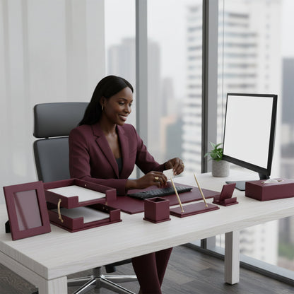 13 - Piece Leather Desk Set for Hotel & Office, Executive Desk Accessories Set with Desk Pad, Document Tray, Pen Holder, Tissue Box & More - CrazyAnt