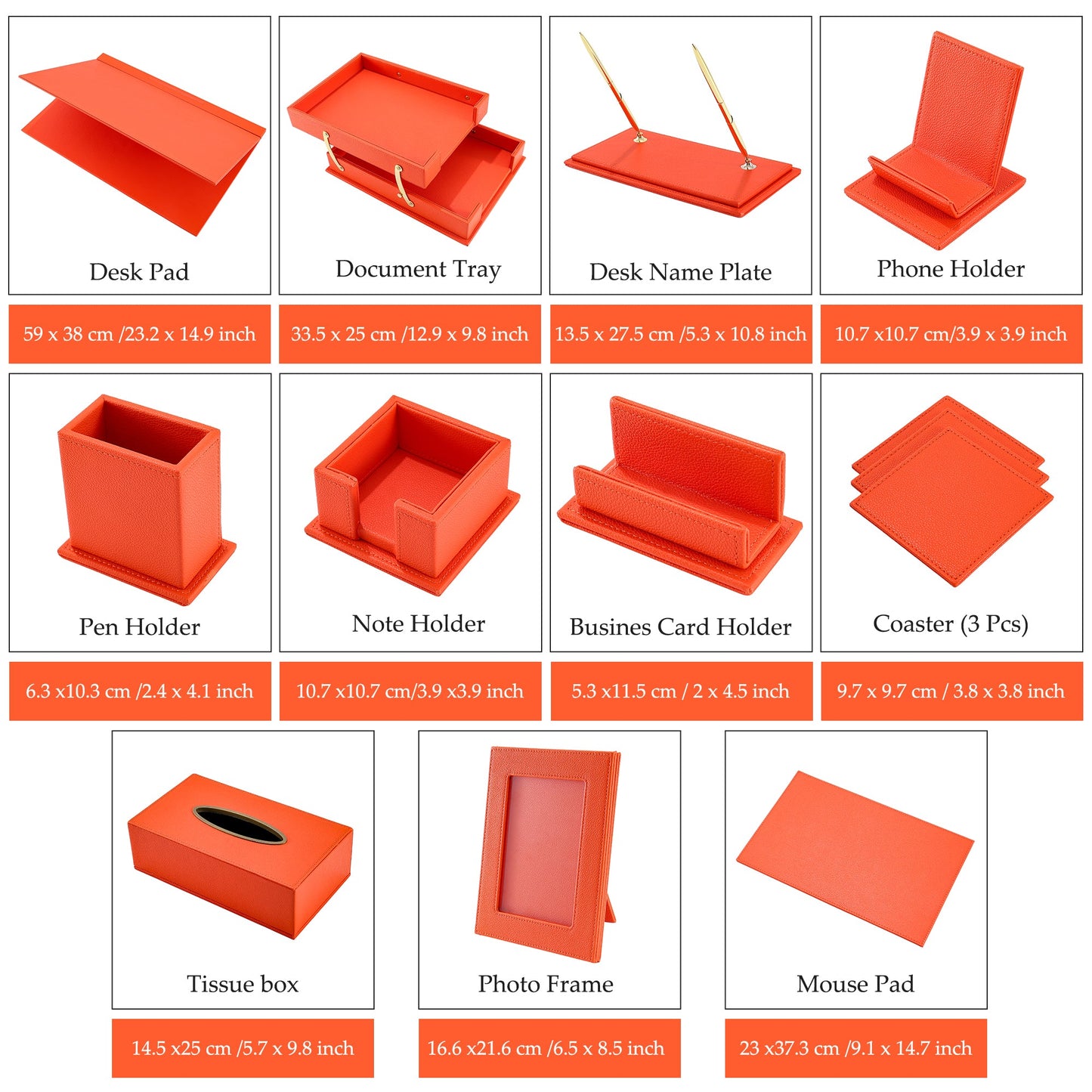 13 - Piece Leather Desk Set for Hotel & Office, Executive Desk Accessories Set with Desk Pad, Document Tray, Pen Holder, Tissue Box & More - CrazyAnt