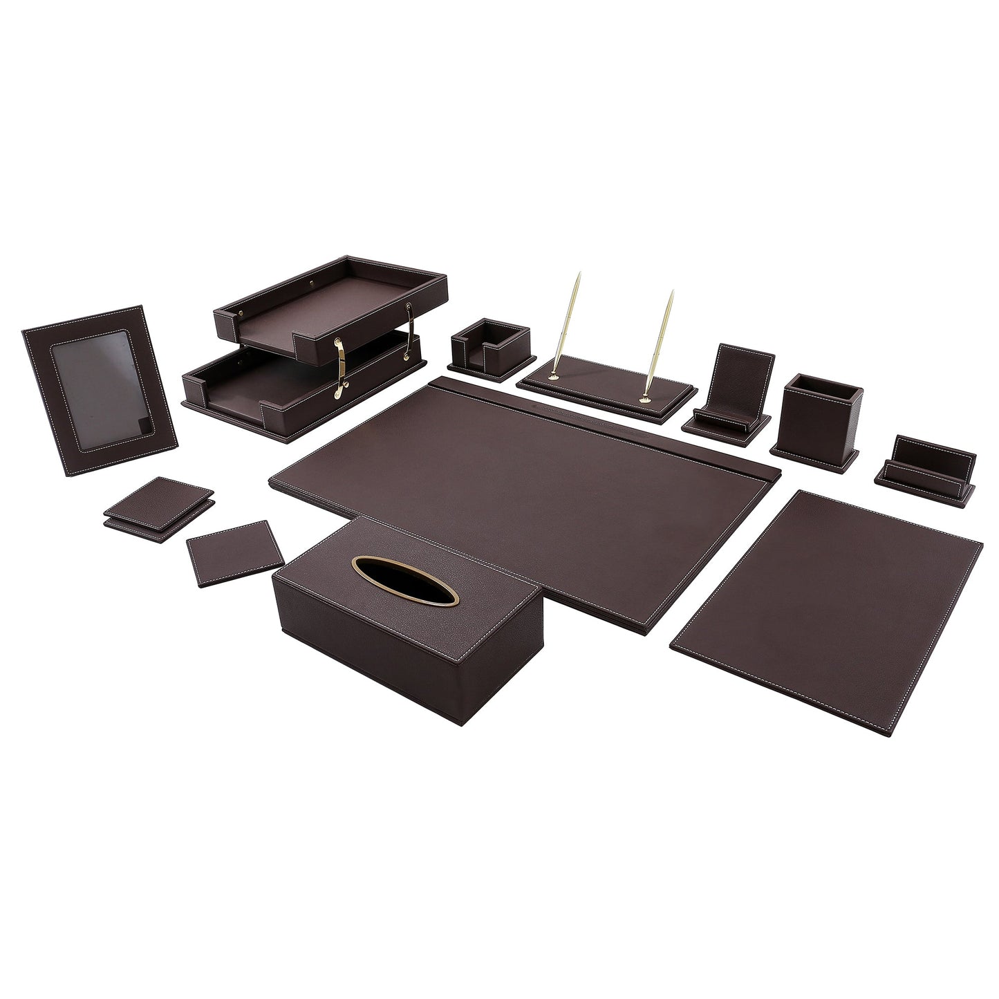 13 - Piece Leather Desk Set for Hotel & Office, Executive Desk Accessories Set with Desk Pad, Document Tray, Pen Holder, Tissue Box & More - CrazyAnt