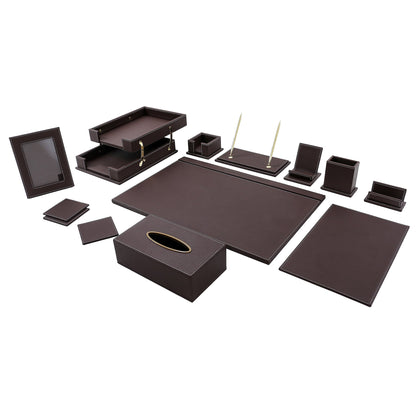 13 - Piece Leather Desk Set for Hotel & Office, Executive Desk Accessories Set with Desk Pad, Document Tray, Pen Holder, Tissue Box & More - CrazyAnt