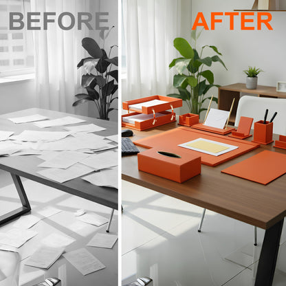 13 - Piece Leather Desk Set for Hotel & Office, Executive Desk Accessories Set with Desk Pad, Document Tray, Pen Holder, Tissue Box & More - CrazyAnt