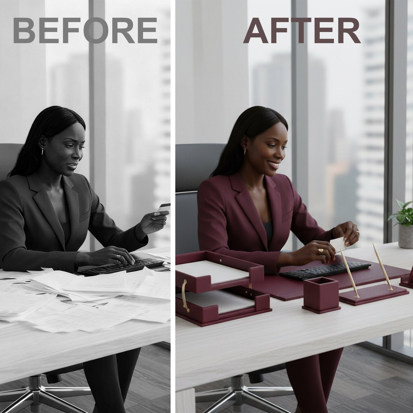 13 - Piece Leather Desk Set for Hotel & Office, Executive Desk Accessories Set with Desk Pad, Document Tray, Pen Holder, Tissue Box & More - CrazyAnt