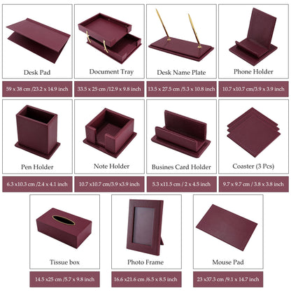 13 - Piece Leather Desk Set for Hotel & Office, Executive Desk Accessories Set with Desk Pad, Document Tray, Pen Holder, Tissue Box & More - CrazyAnt