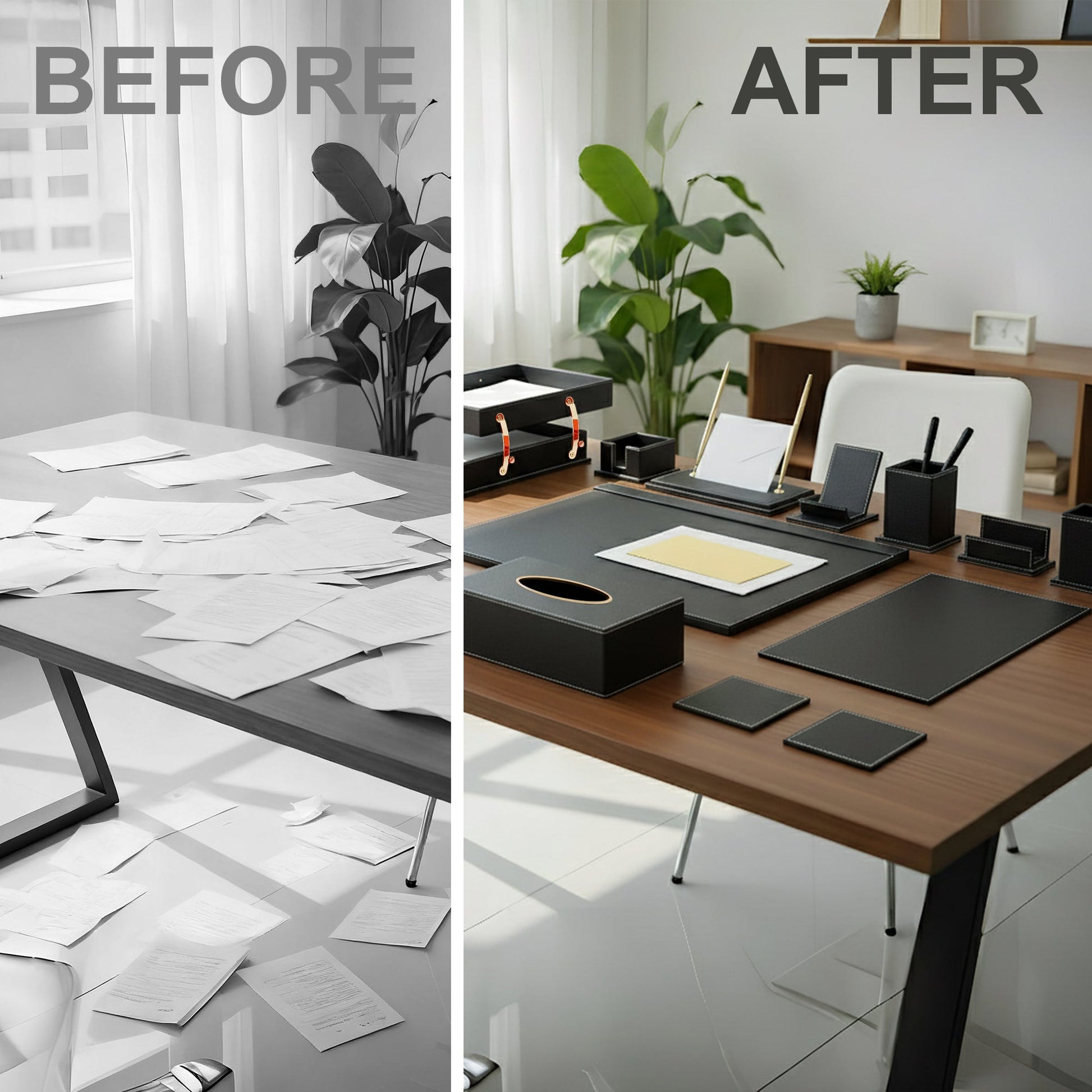 13 - Piece Leather Desk Set for Hotel & Office, Executive Desk Accessories Set with Desk Pad, Document Tray, Pen Holder, Tissue Box & More - CrazyAnt