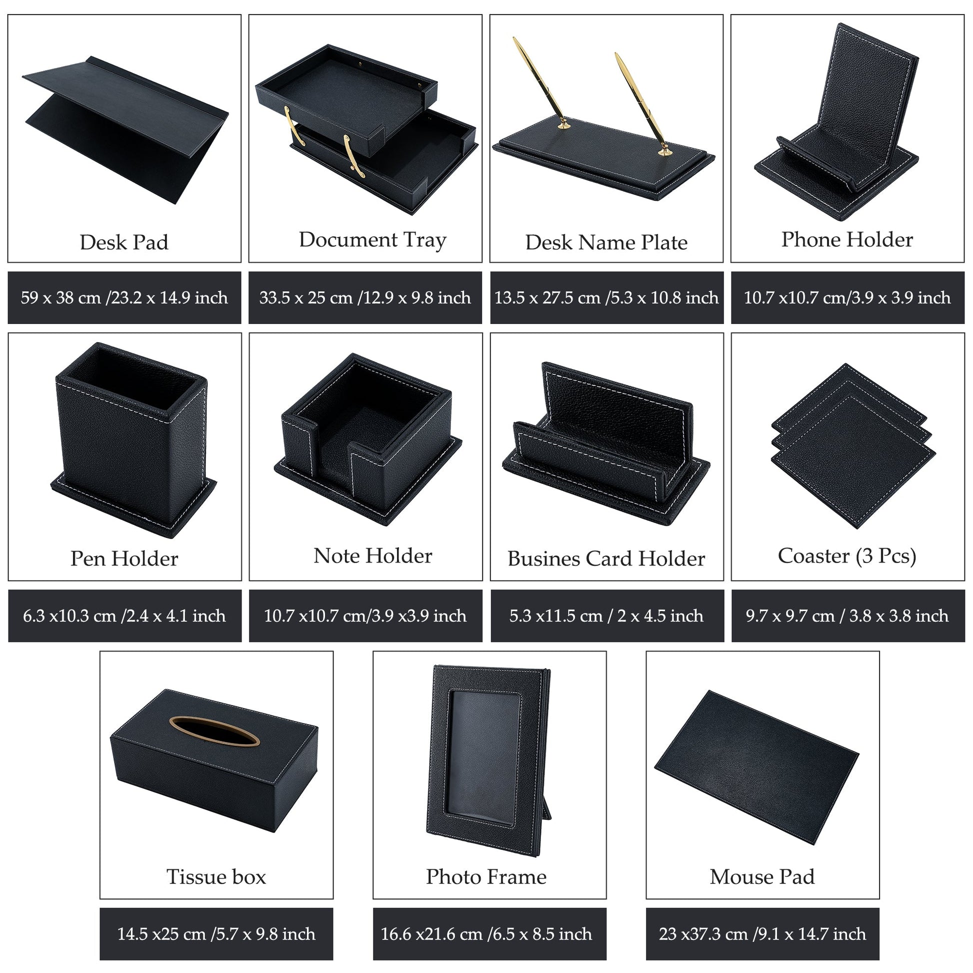 13 - Piece Leather Desk Set for Hotel & Office, Executive Desk Accessories Set with Desk Pad, Document Tray, Pen Holder, Tissue Box & More - CrazyAnt