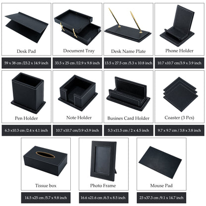 13 - Piece Leather Desk Set for Hotel & Office, Executive Desk Accessories Set with Desk Pad, Document Tray, Pen Holder, Tissue Box & More - CrazyAnt