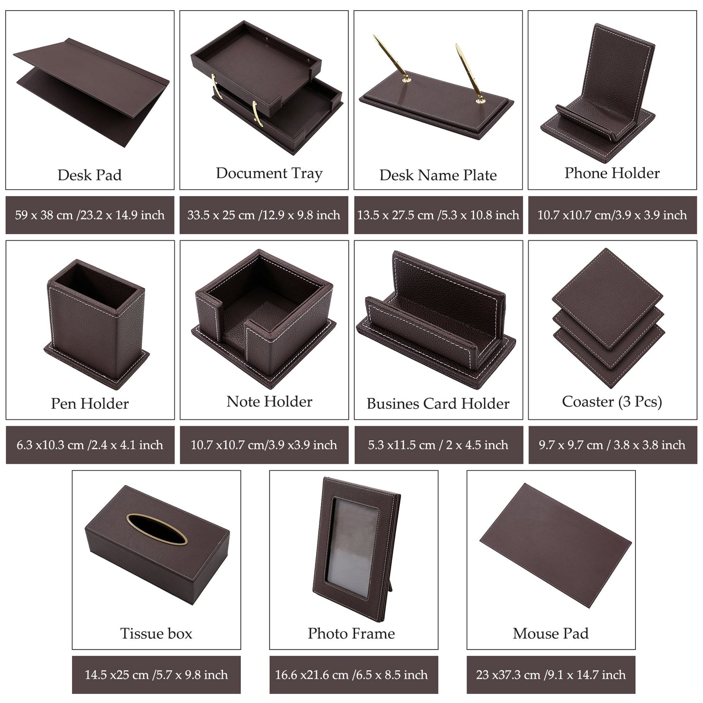 13 - Piece Leather Desk Set for Hotel & Office, Executive Desk Accessories Set with Desk Pad, Document Tray, Pen Holder, Tissue Box & More - CrazyAnt