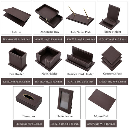 13 - Piece Leather Desk Set for Hotel & Office, Executive Desk Accessories Set with Desk Pad, Document Tray, Pen Holder, Tissue Box & More - CrazyAnt