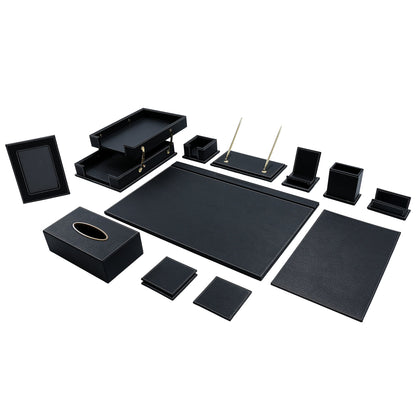 13 - Piece Leather Desk Set for Hotel & Office, Executive Desk Accessories Set with Desk Pad, Document Tray, Pen Holder, Tissue Box & More - CrazyAnt