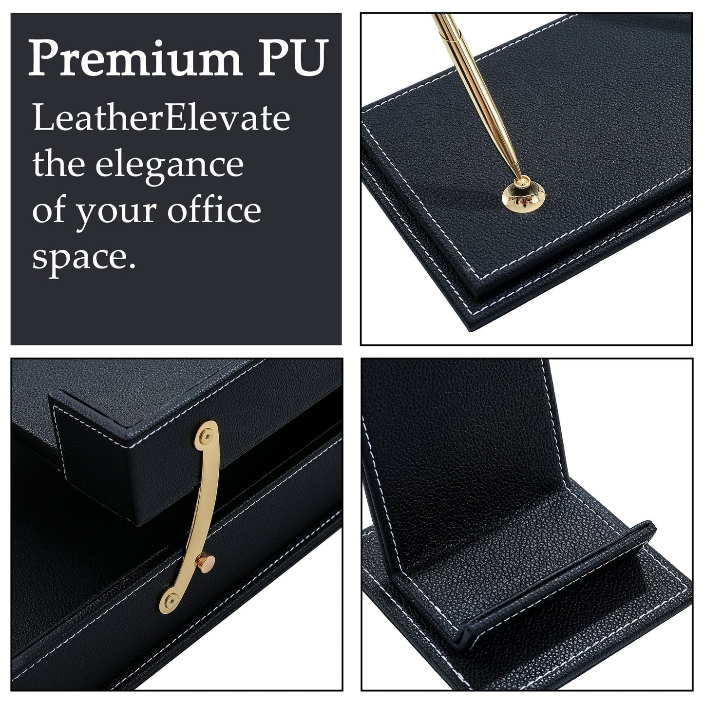 13 - Piece Leather Desk Set for Hotel & Office, Executive Desk Accessories Set with Desk Pad, Document Tray, Pen Holder, Tissue Box & More - CrazyAnt