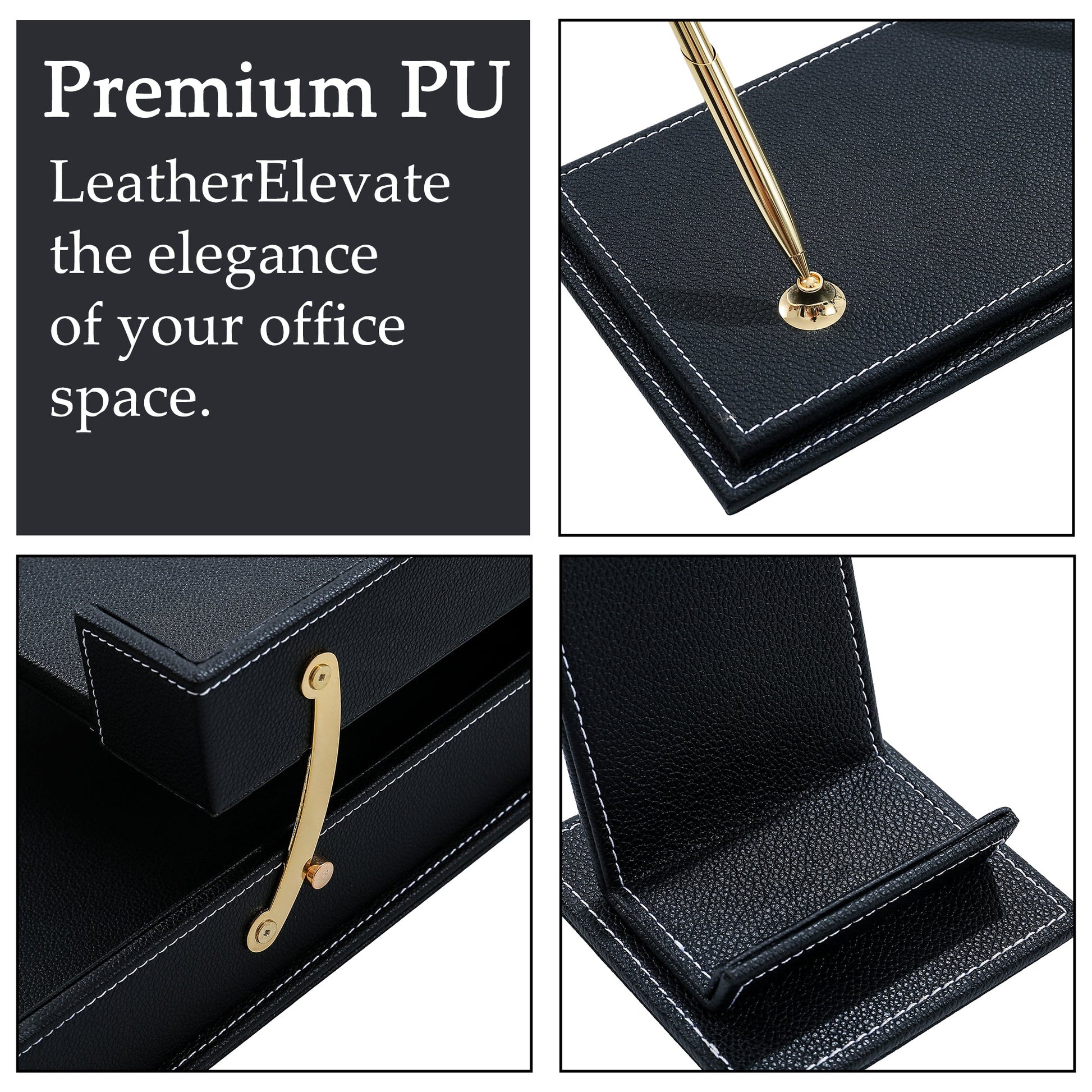 13 - Piece Leather Desk Set for Hotel & Office, Executive Desk Accessories Set with Desk Pad, Document Tray, Pen Holder, Tissue Box & More - CrazyAnt