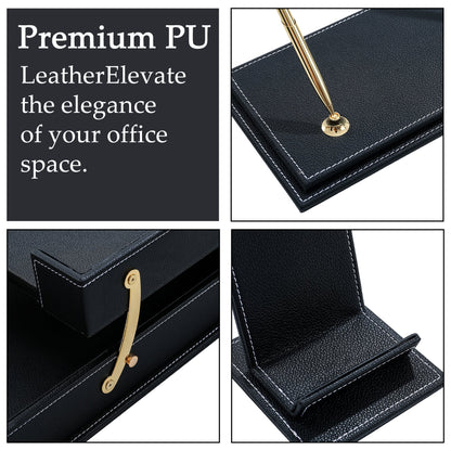 13 - Piece Leather Desk Set for Hotel & Office, Executive Desk Accessories Set with Desk Pad, Document Tray, Pen Holder, Tissue Box & More - CrazyAnt