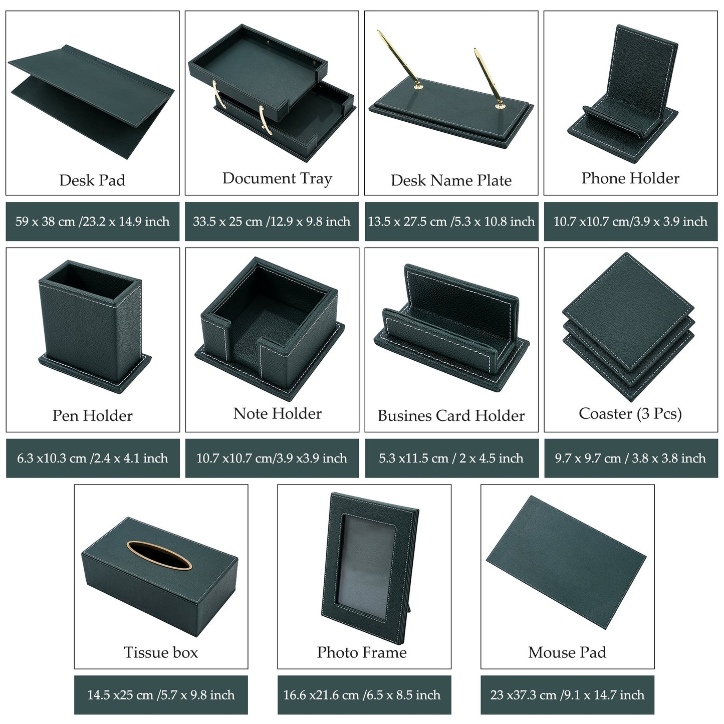 13 - Piece Leather Desk Set for Hotel & Office, Executive Desk Accessories Set with Desk Pad, Document Tray, Pen Holder, Tissue Box & More - CrazyAnt