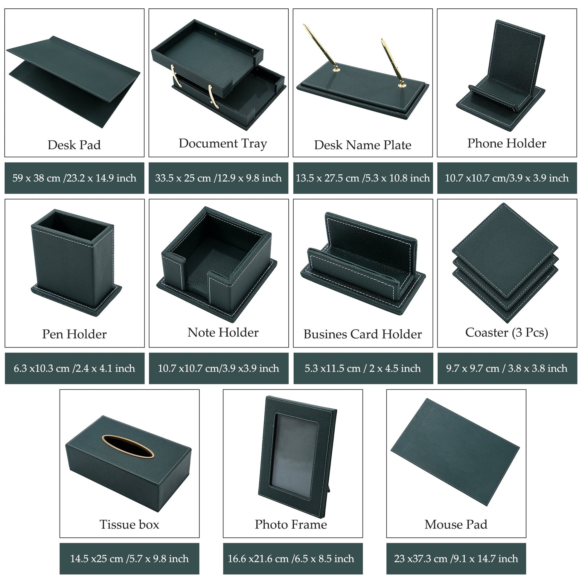 13 - Piece Leather Desk Set for Hotel & Office, Executive Desk Accessories Set with Desk Pad, Document Tray, Pen Holder, Tissue Box & More - CrazyAnt