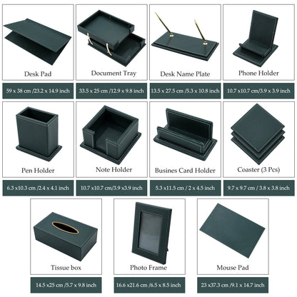 13 - Piece Leather Desk Set for Hotel & Office, Executive Desk Accessories Set with Desk Pad, Document Tray, Pen Holder, Tissue Box & More - CrazyAnt