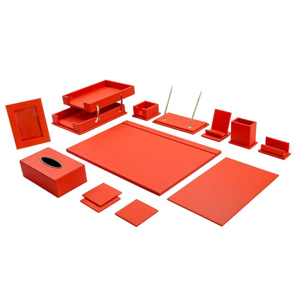 13 - Piece Leather Desk Set for Hotel & Office, Executive Desk Accessories Set with Desk Pad, Document Tray, Pen Holder, Tissue Box & More - CrazyAnt