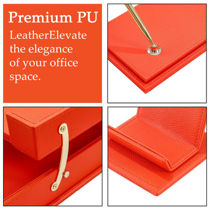 13 - Piece Leather Desk Set for Hotel & Office, Executive Desk Accessories Set with Desk Pad, Document Tray, Pen Holder, Tissue Box & More - CrazyAnt