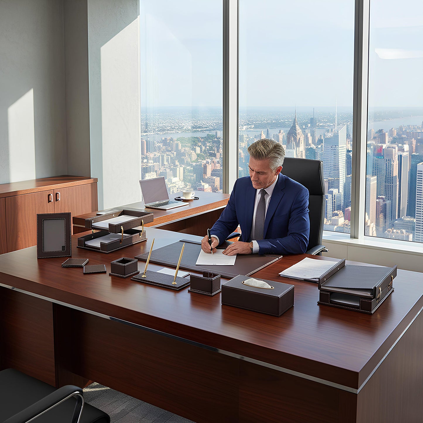 13 - Piece Leather Desk Set for Hotel & Office, Executive Desk Accessories Set with Desk Pad, Document Tray, Pen Holder, Tissue Box & More - CrazyAnt