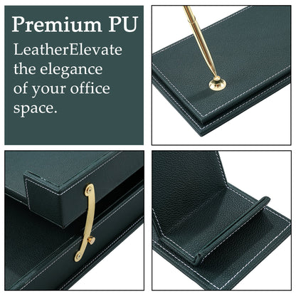 13 - Piece Leather Desk Set for Hotel & Office, Executive Desk Accessories Set with Desk Pad, Document Tray, Pen Holder, Tissue Box & More - CrazyAnt