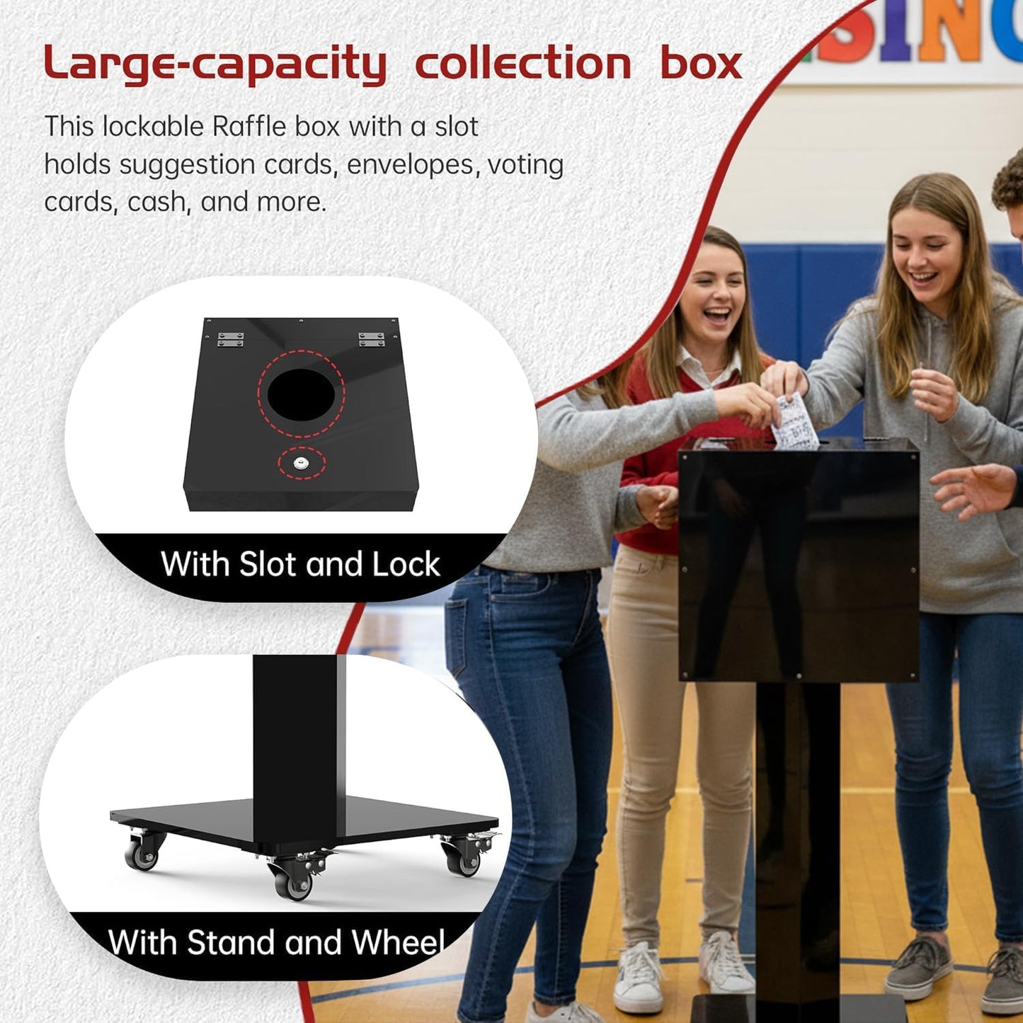 13.8" Extra - Large Acrylic Raffle Box with Lock & Wheels for Events - CrazyAnt