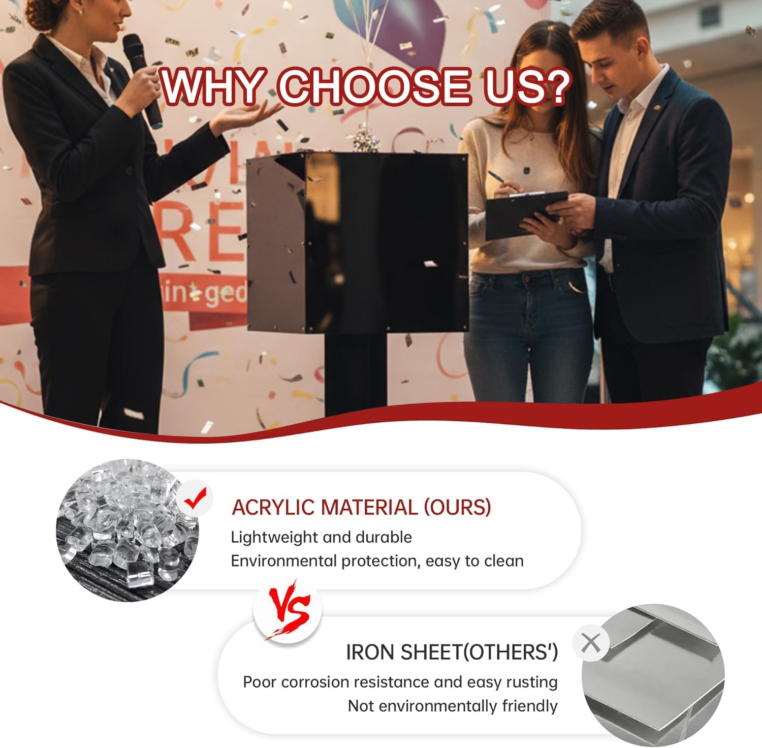 13.8" Extra - Large Acrylic Raffle Box with Lock & Wheels for Events - CrazyAnt