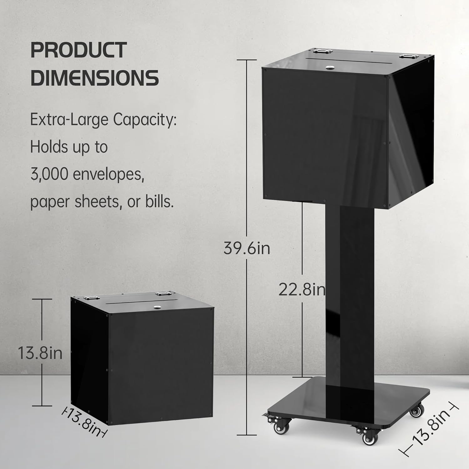 13.8" Lockable Acrylic Ballot Box with Stand & Wheels (2 Styles) - CrazyAnt