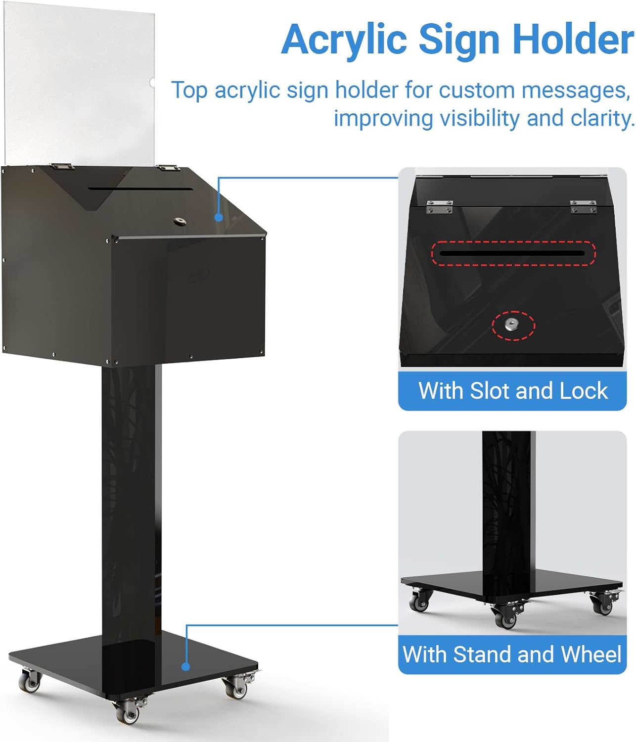 13.8" Lockable Acrylic Ballot Box with Stand & Wheels (2 Styles) - CrazyAnt