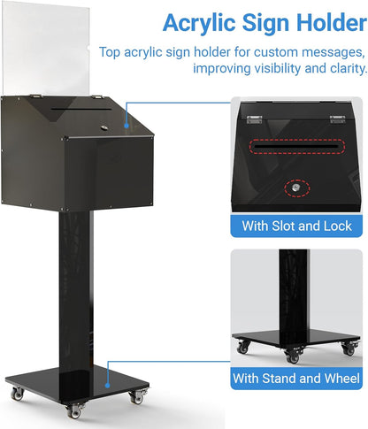 13.8" Lockable Acrylic Ballot Box with Stand & Wheels (2 Styles) - CrazyAnt